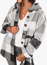 Load image into Gallery viewer, Hooded Plaid Button Front Shacket