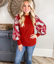Load image into Gallery viewer, Fiery Red Mixed Animal Print Sleeve Ribbed Top