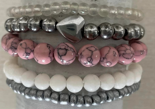 Blush and Silver Heart Bracelet Set