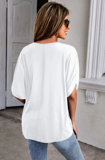 Holly-Dolman Sleeve Loose Fit Solid Tunic Top