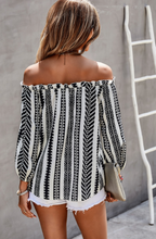 Load image into Gallery viewer, Mia-Strip Color Blocked Knot Ruffle Off Shoulder Top