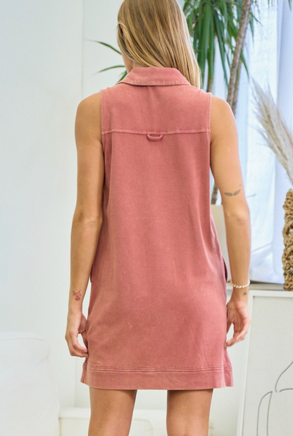 Della-Washed Notched Collar Dress