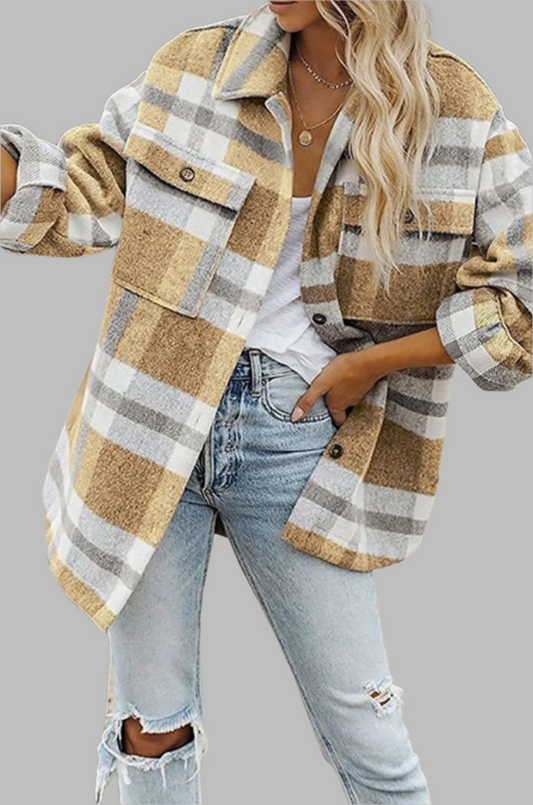 Isla Camel and Gray Plaid Shacket