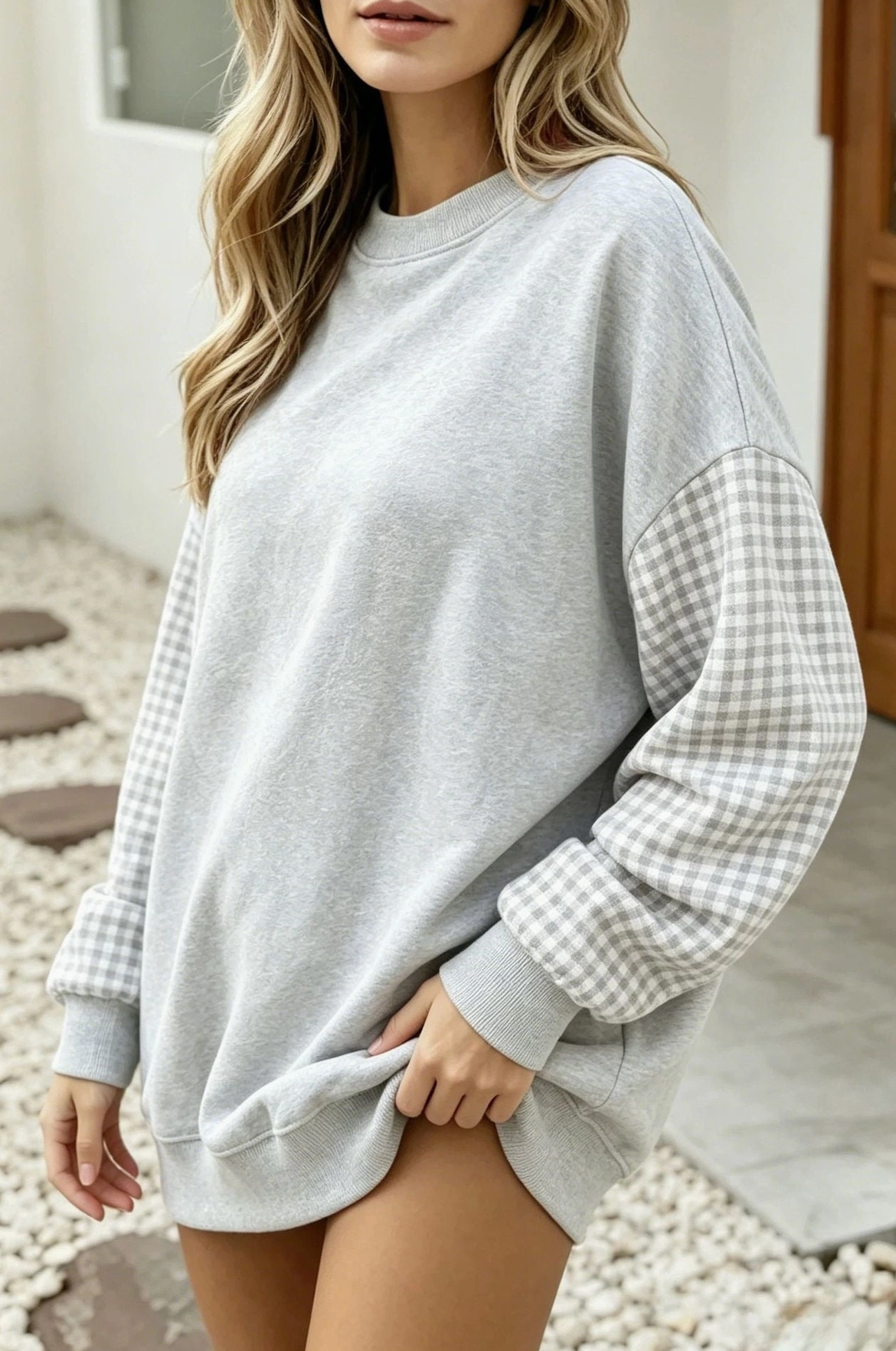 Plaid Color Block Crewneck