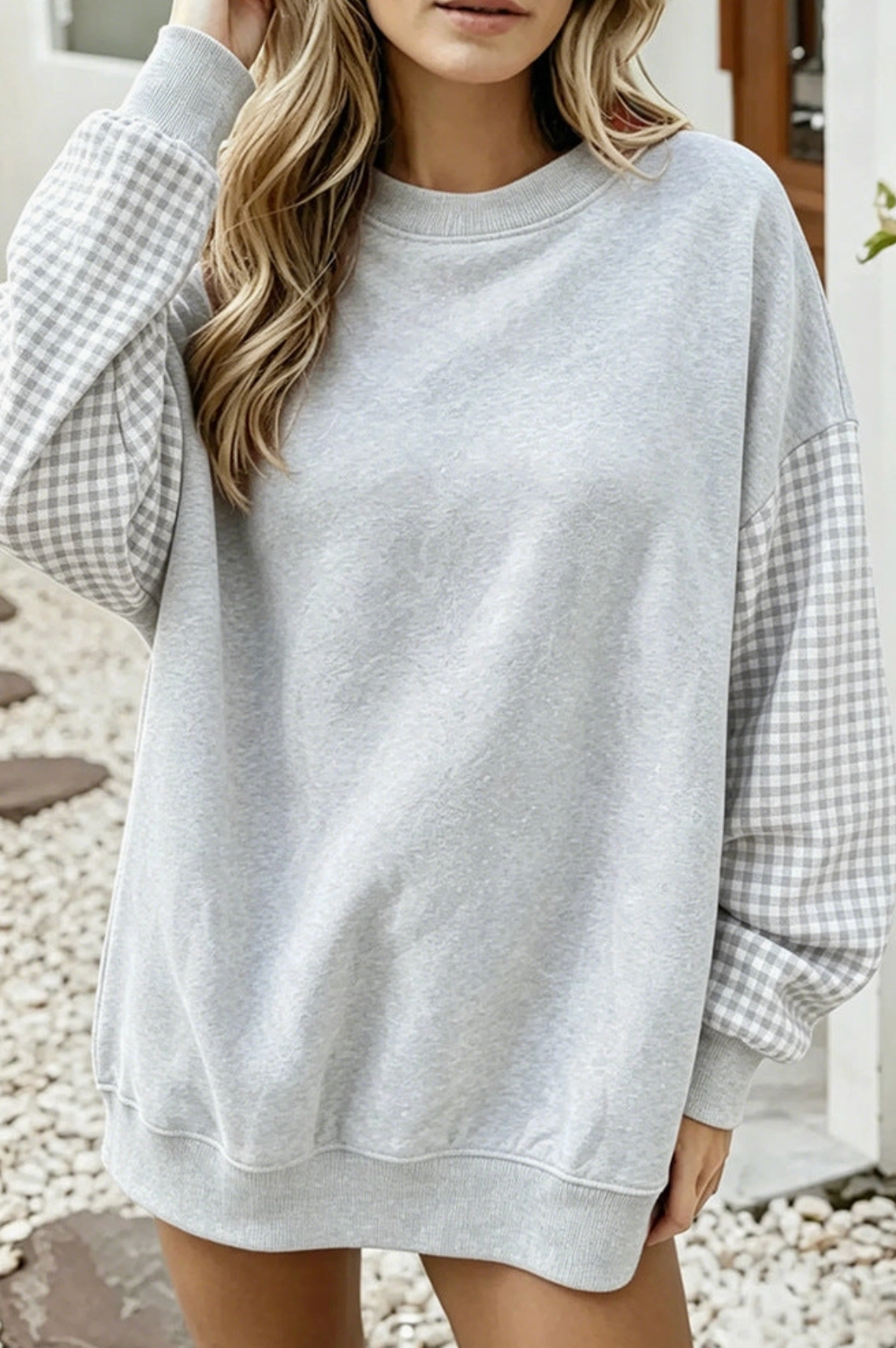 Plaid Color Block Crewneck
