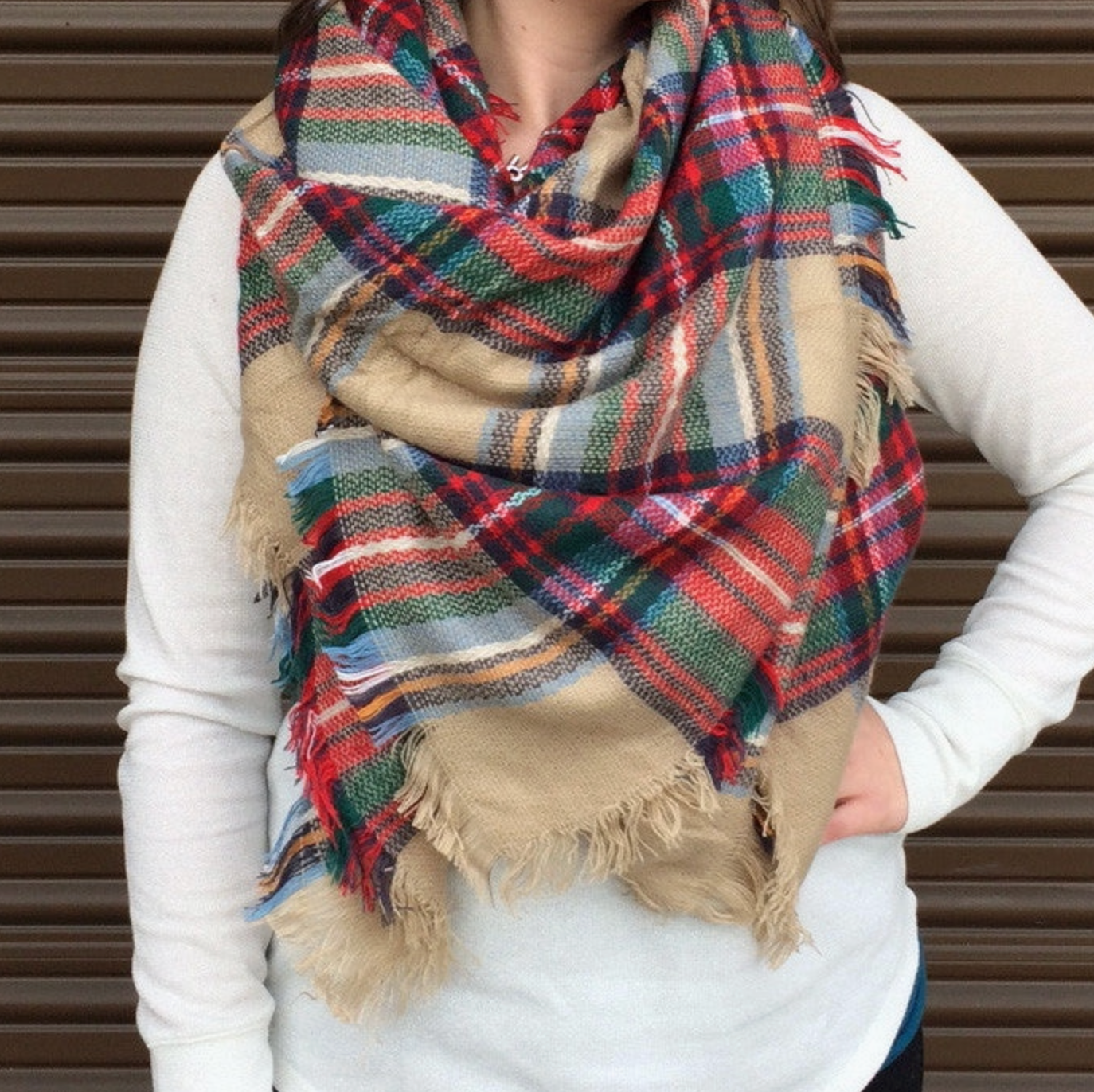 Plaid Blanket Scarf - Hazelnut