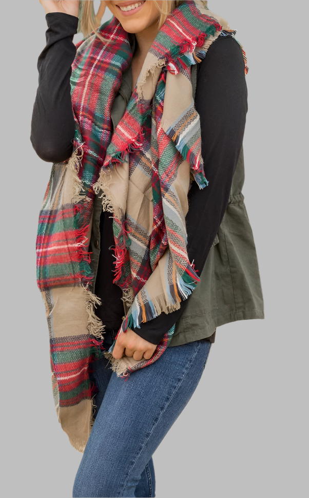 Plaid Blanket Scarf - Hazelnut