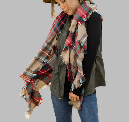 Plaid Blanket Scarf - Hazelnut