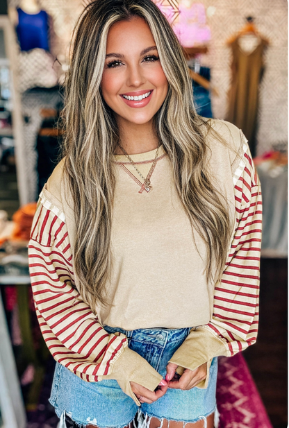 Red Stripe Sleeve Knit Top