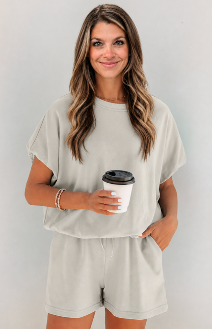 Smoke Gray Solid Color Puffy Short Set