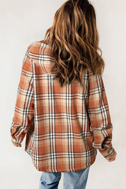 Orange Snap Button Sherpa Lined Hooded Flanne