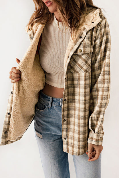 Orange Snap Button Sherpa Lined Hooded Flanne