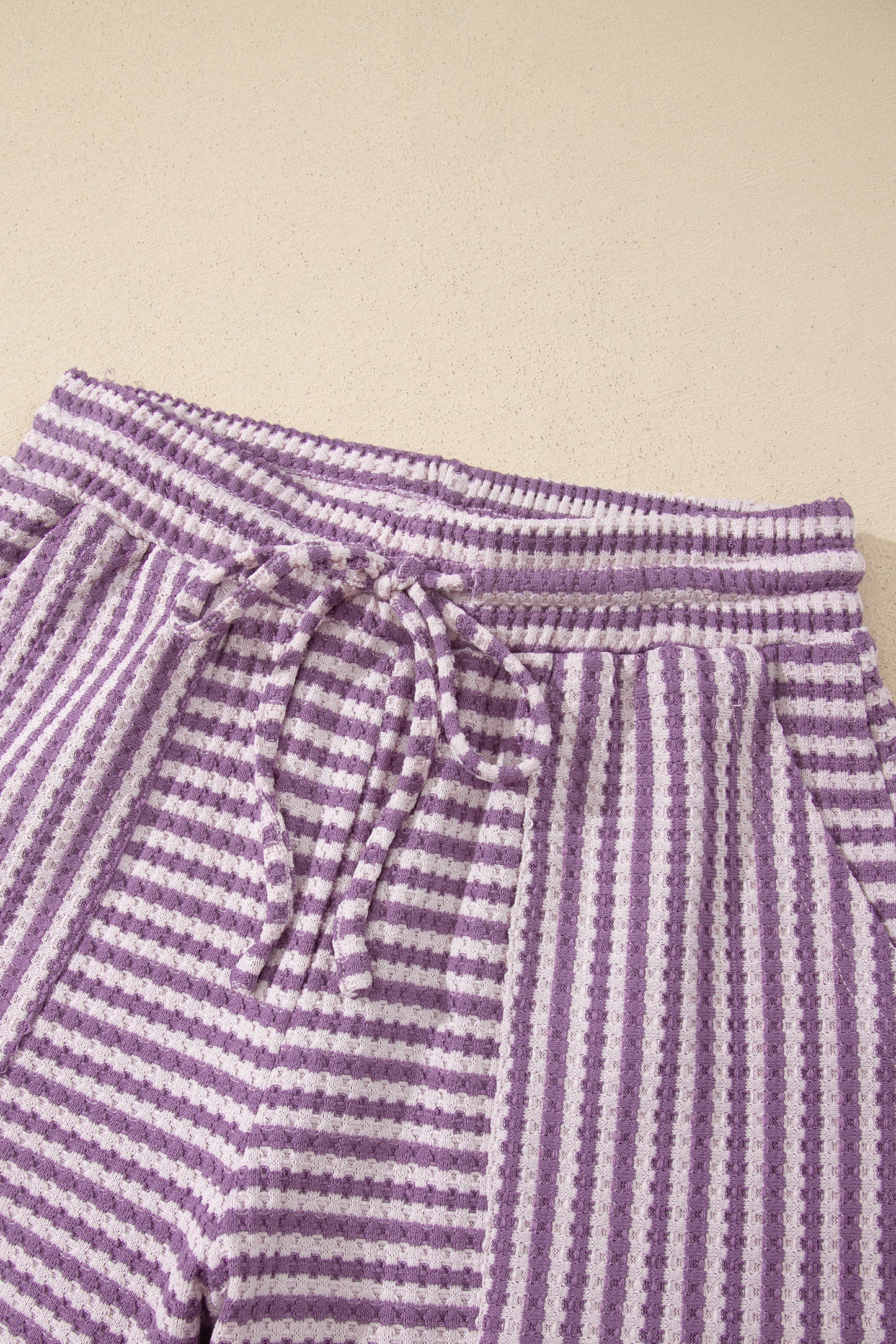 Brown Stripe Knit Short 2pcs Set