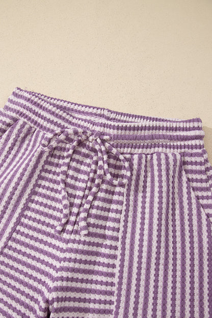 Brown Stripe Knit Short 2pcs Set