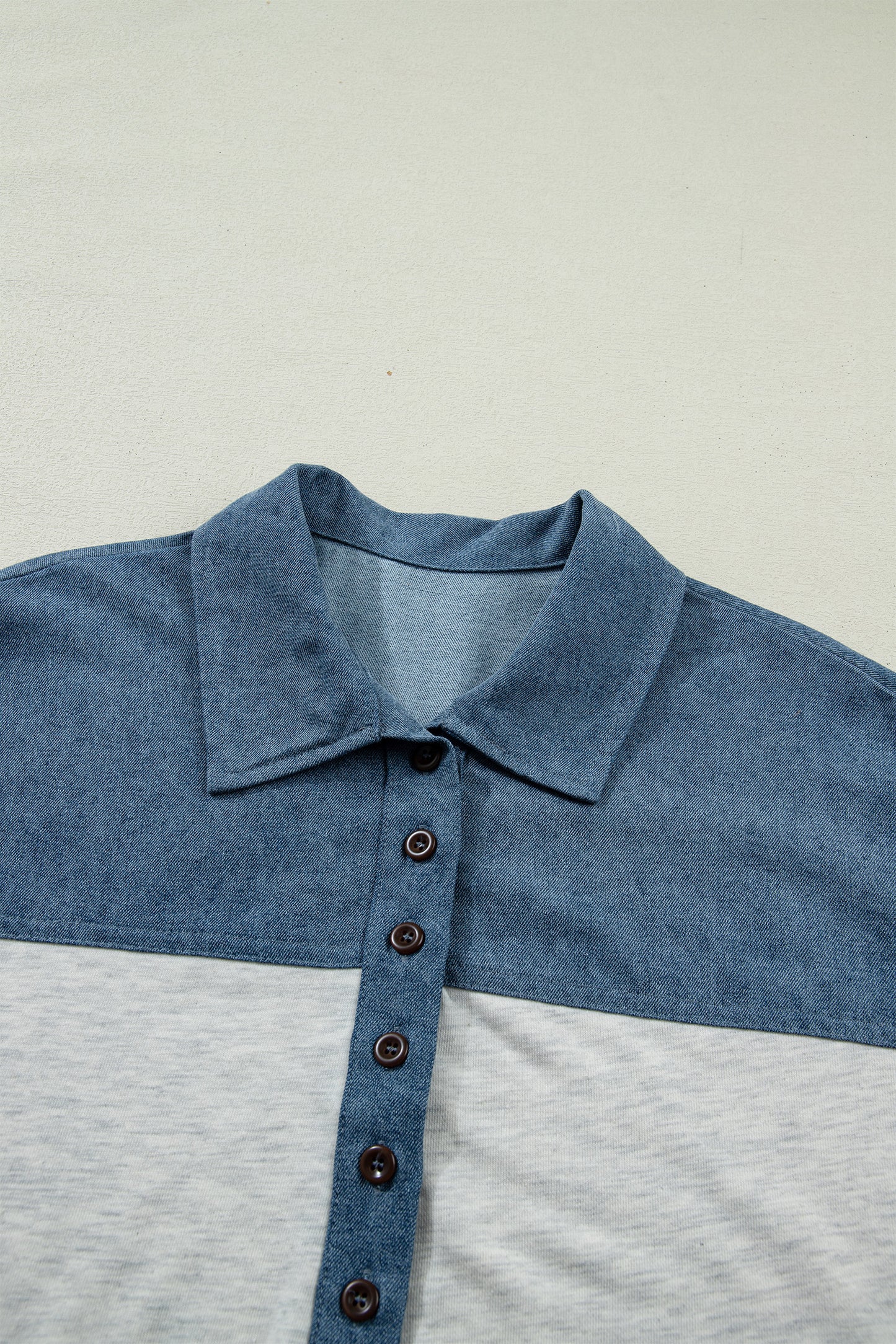 Grey Color Block Denim Short Sleeve Top