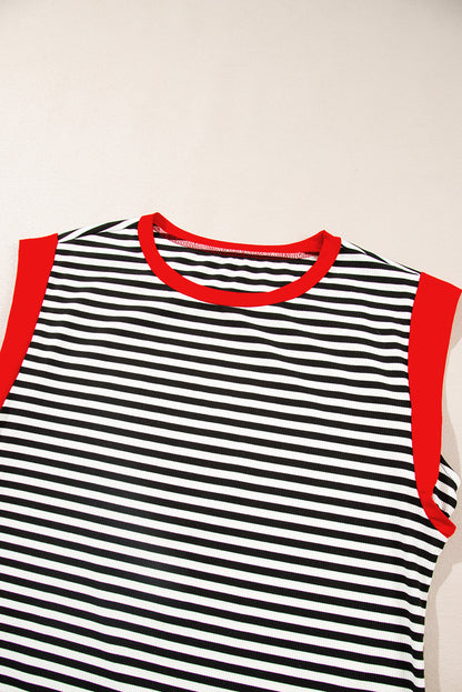 Hillary-Black Stripe Colorblock Top