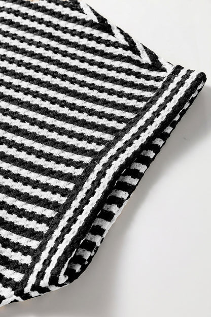 Brown Stripe Knit Short 2pcs Set
