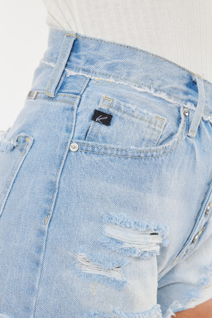 Nadia-Kancan Distressed Button Fly Denim Shorts