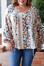 Load image into Gallery viewer, Multicolor Plus Size Mixed Print Split Neck Blouse