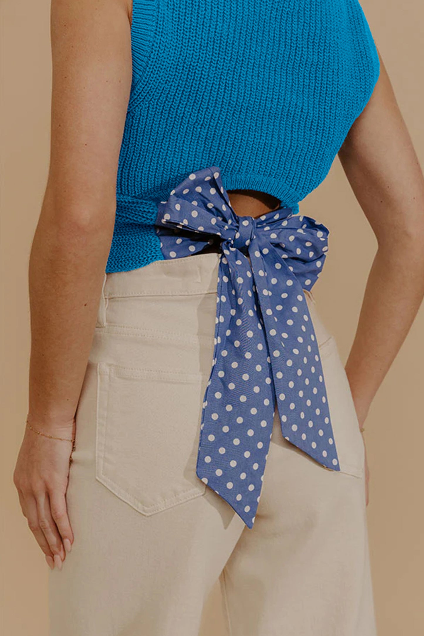 Polka Dot Knot Back Cropped Sweater Tank