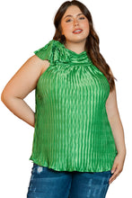 Load image into Gallery viewer, Green Asymmetrical Neck Knotted Plus Size Pleated Tank Top