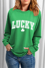 Load image into Gallery viewer, Green St Patricks LUCKY Clover Graphic Raglan Sleeve Sweatshirt