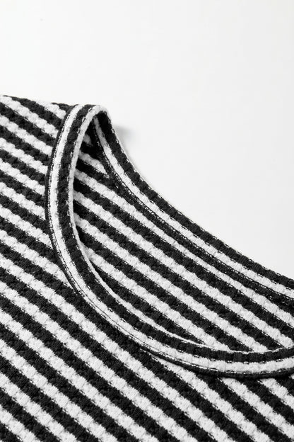 Brown Stripe Knit Short 2pcs Set