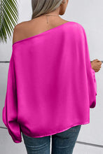 Load image into Gallery viewer, Bright Pink Solid Color Asymmetrical Neck Lantern Sleeve Blouse