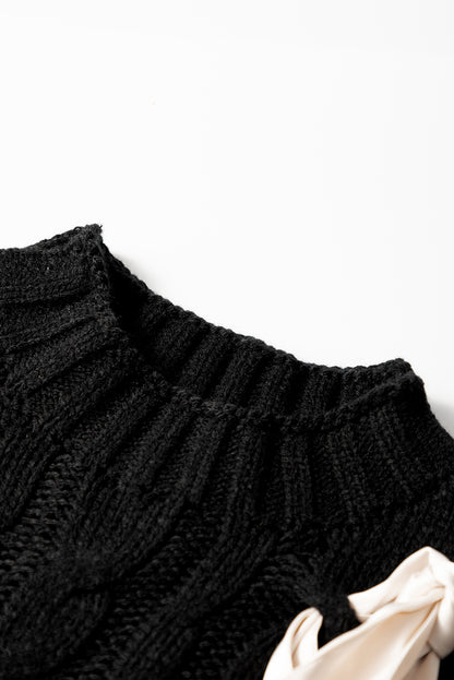 Bailey Black Cable Knit Colorblock Satin Bowknot