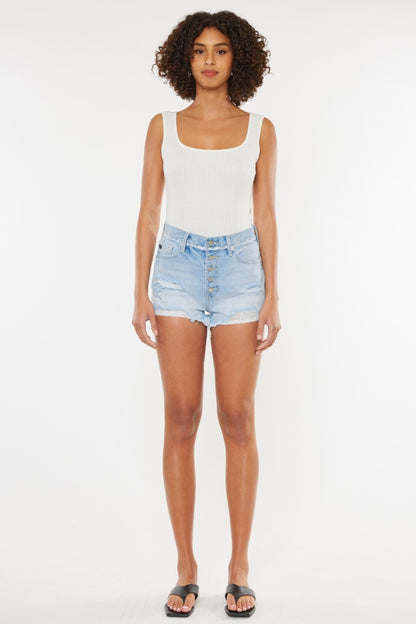 Nadia-Kancan Distressed Button Fly Denim Shorts