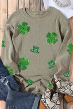 Load image into Gallery viewer, Green St Patrick Sequined Clover Graphic Corded Sweatshirt