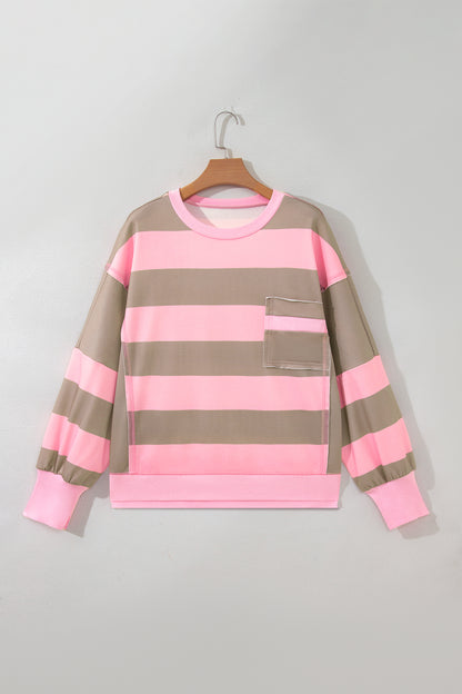 Pink Stripe Striped Colorblock  Sweatshirt