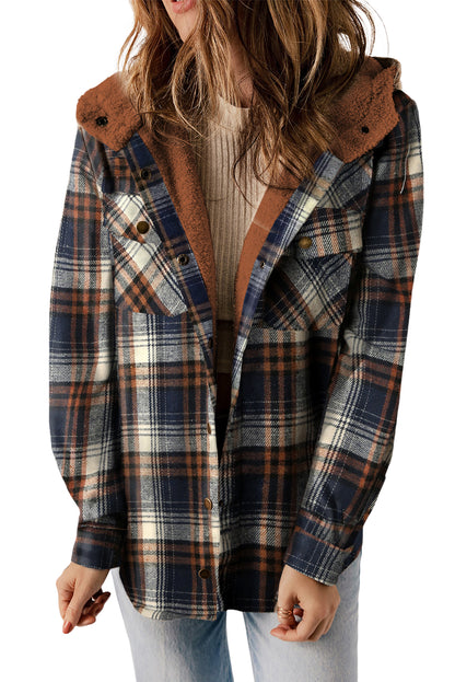 Orange Snap Button Sherpa Lined Hooded Flanne