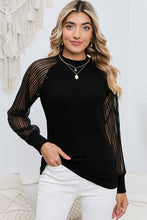 Load image into Gallery viewer, Ribbed Solid Color Striped Mesh Long Sleeve Top