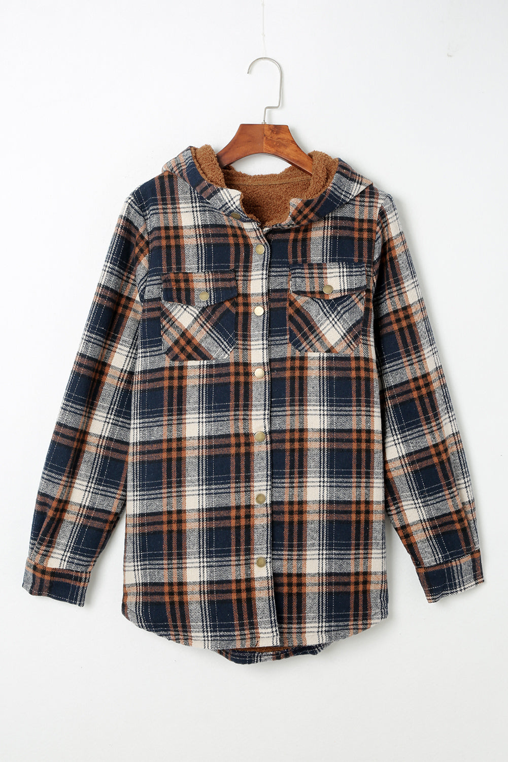 Orange Snap Button Sherpa Lined Hooded Flanne