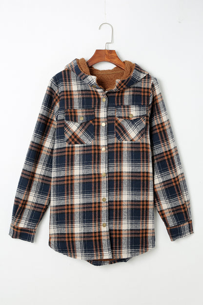 Orange Snap Button Sherpa Lined Hooded Flanne