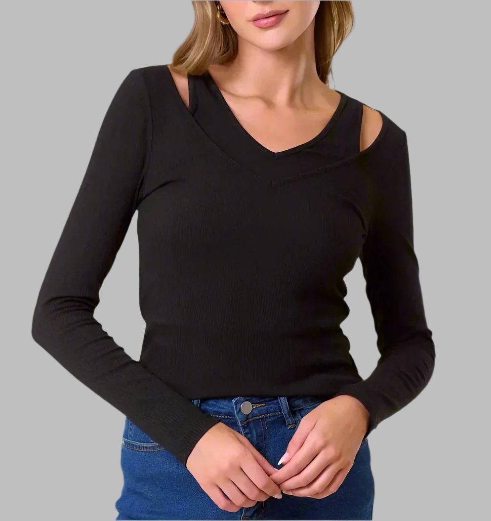 Adeline - Black V - neck Long Sleeve - Honeyed Steele Boutique