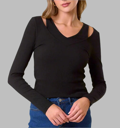 Adeline - Black V - neck Long Sleeve - Honeyed Steele Boutique