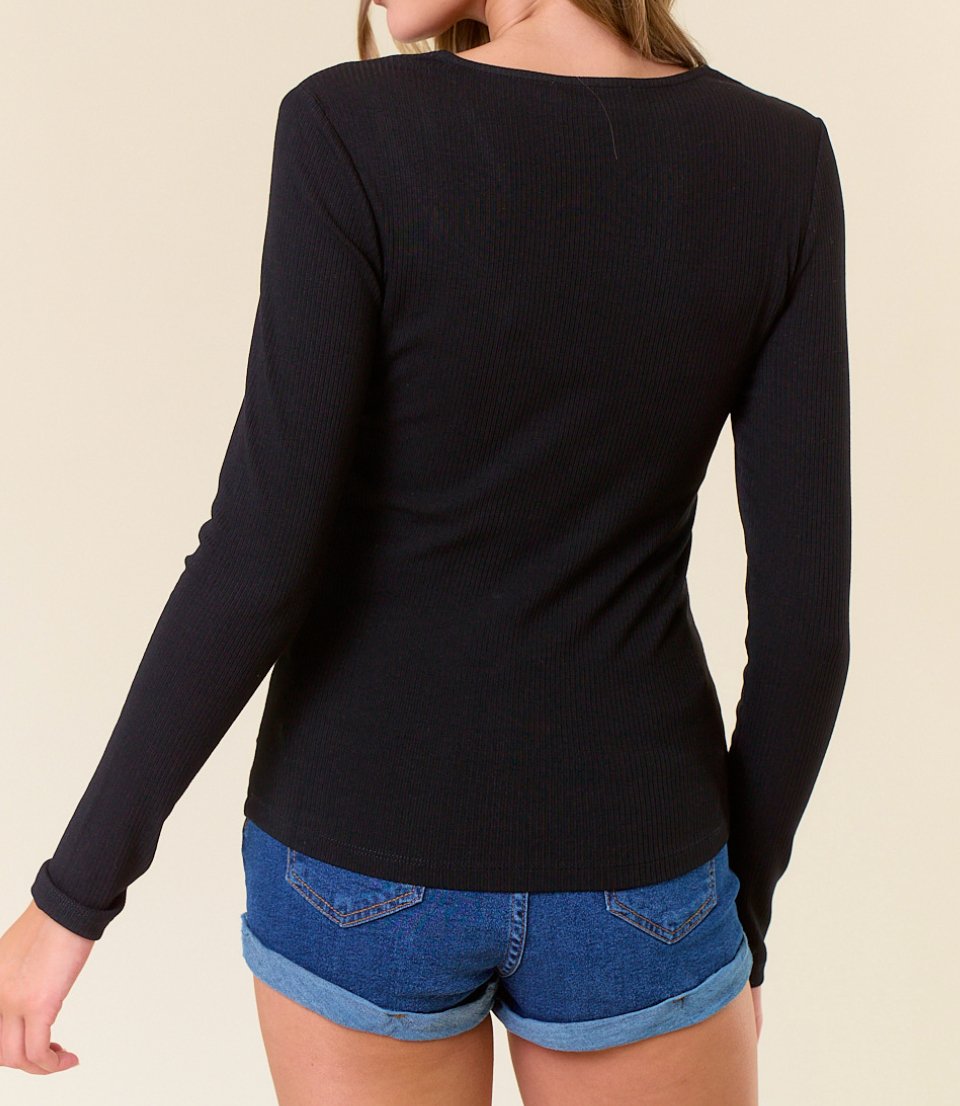 Adeline - Black V - neck Long Sleeve - Honeyed Steele Boutique