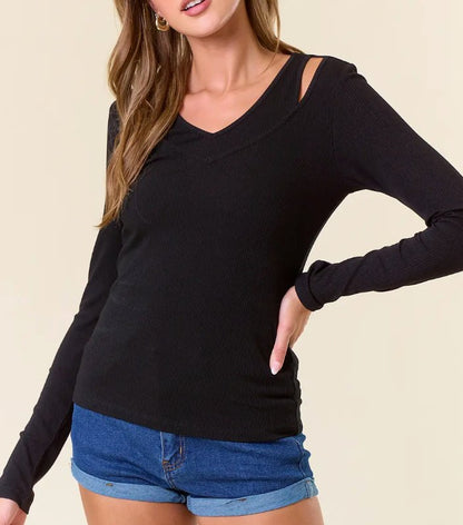 Adeline - Black V - neck Long Sleeve - Honeyed Steele Boutique