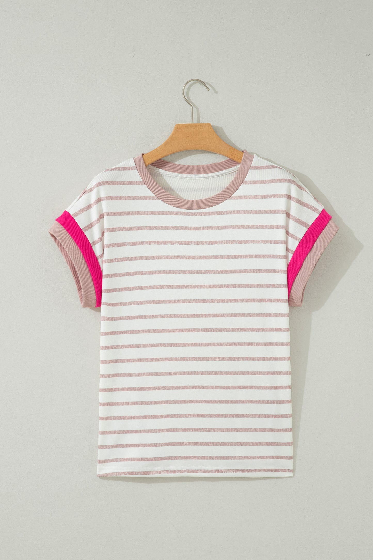 Khaki Stripe Color Block Short Sleeve Top
