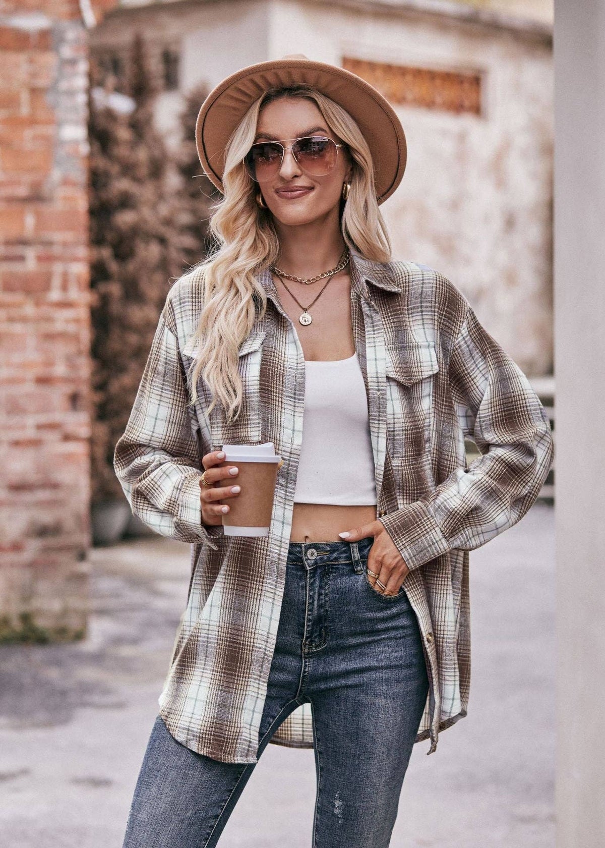 Oversized Plaid Shacket Womens Button Down Shirt Jacket