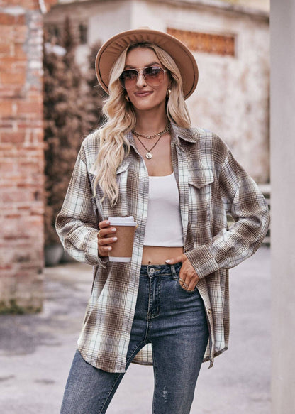 Oversized Plaid Shacket Womens Button Down Shirt Jacket