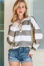 Load image into Gallery viewer, Multicolor Stripes Print Exposed Seam Long Sleeve Henley Shirt