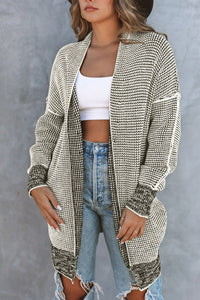 Yellow Knitted Open Front Casual Long Cardigan