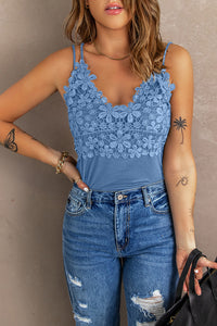 Casual Lace Overlay Strappy Hollow Out Camisole Top