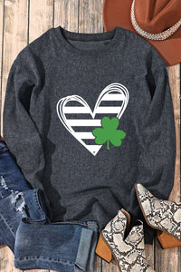 Gray St Patricks Day Heart & Clover Graphic Corded Sweatshirt