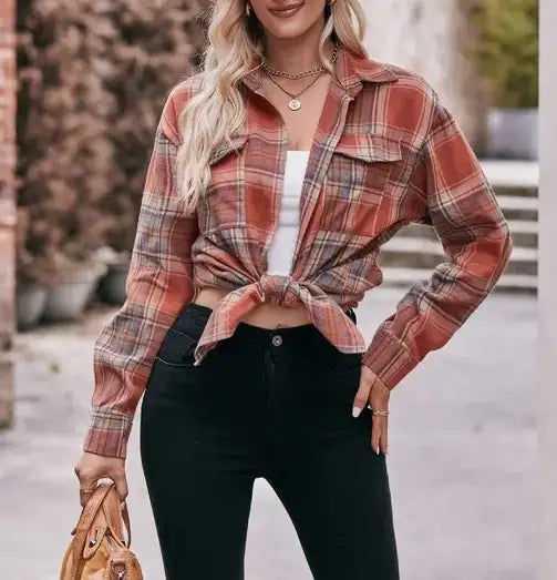 Oversized Plaid Shacket Womens Button Down Shirt Jacket