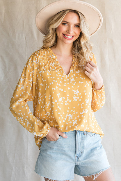 Frill Split V Neck Boho Crinkled Blouse