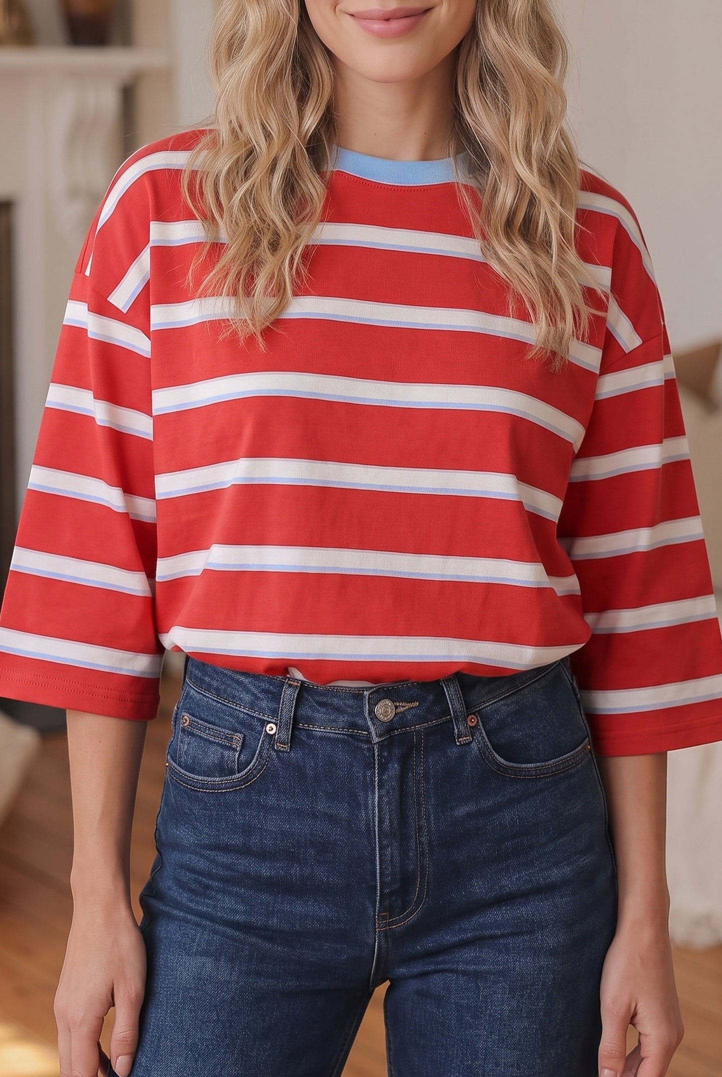 Racing Red Striped Hollowed Back T-shirt